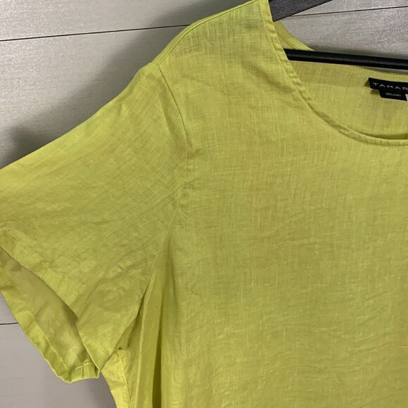 Tahari neon yellow linen tunic hi/low short sleeve tunic blouse size 2X - Picture 3 of 7